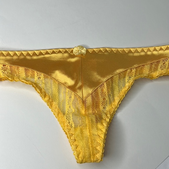IZA Silky Glossy Liquid Satin‎ & Lace Low Rise Yellow Thong Panties Sz s NEW - Picture 13 of 15